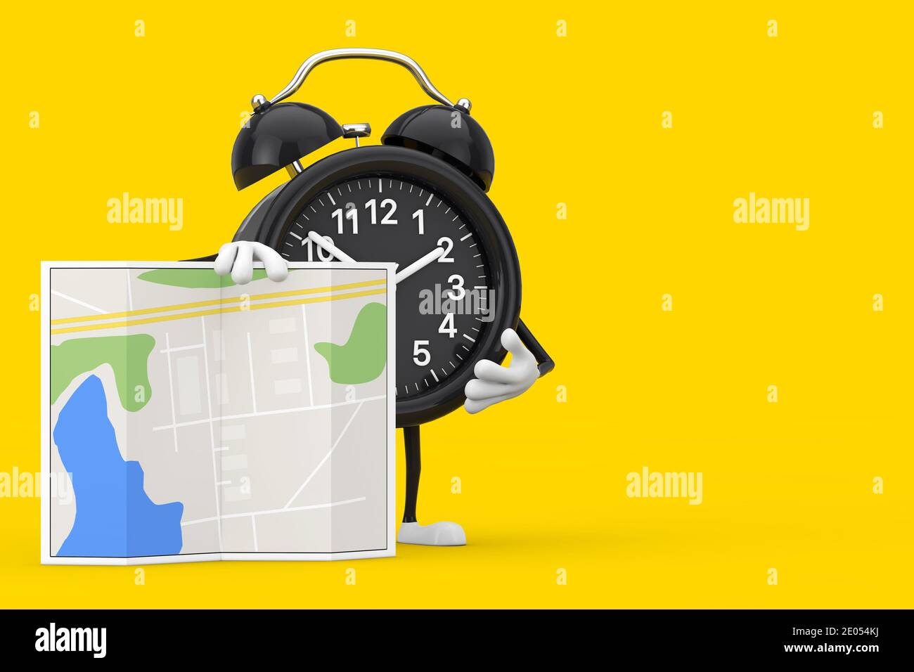 Clock Character Map Alarm Clock Character Mascot with Abstract City Plan Map on a yellow ...
