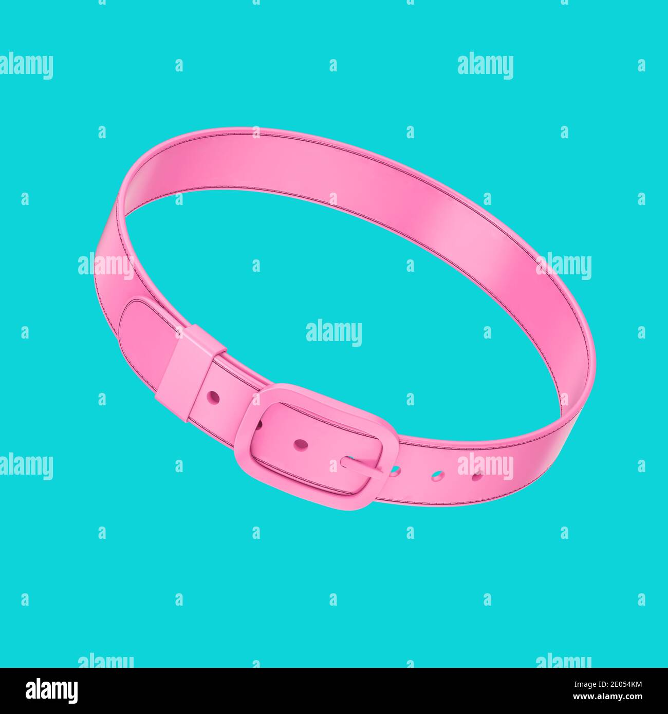 Pink Leather Dog Collar in Duotone Style on a blue background. 3d