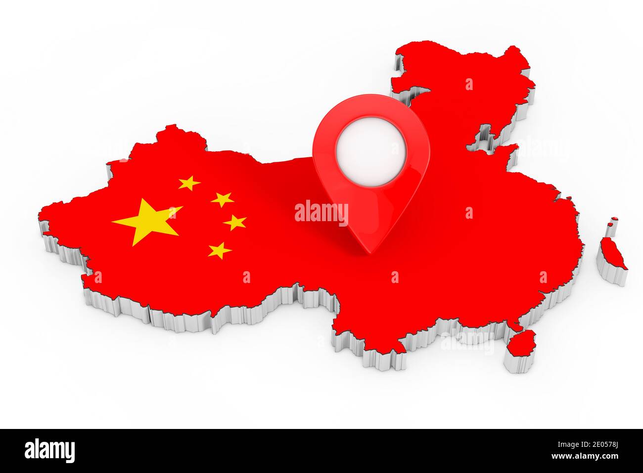 Map Pointer Pin Over China Map With Flag On A White Background 3d Map Pointer Pin Over China Map With Flag On A White Background 3d