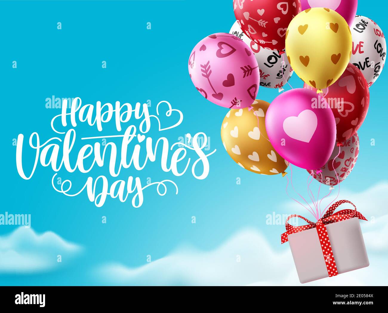 Valentines day balloons flying vector design. Happy valentines day ...