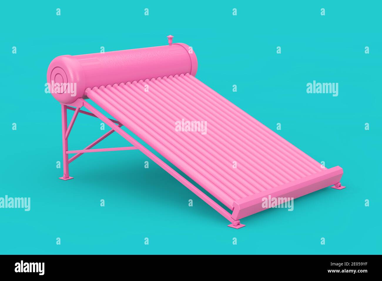 Pink Solar Water Heater Panels in Duotone Style on a blue background. 3d Rendering Stock Photo