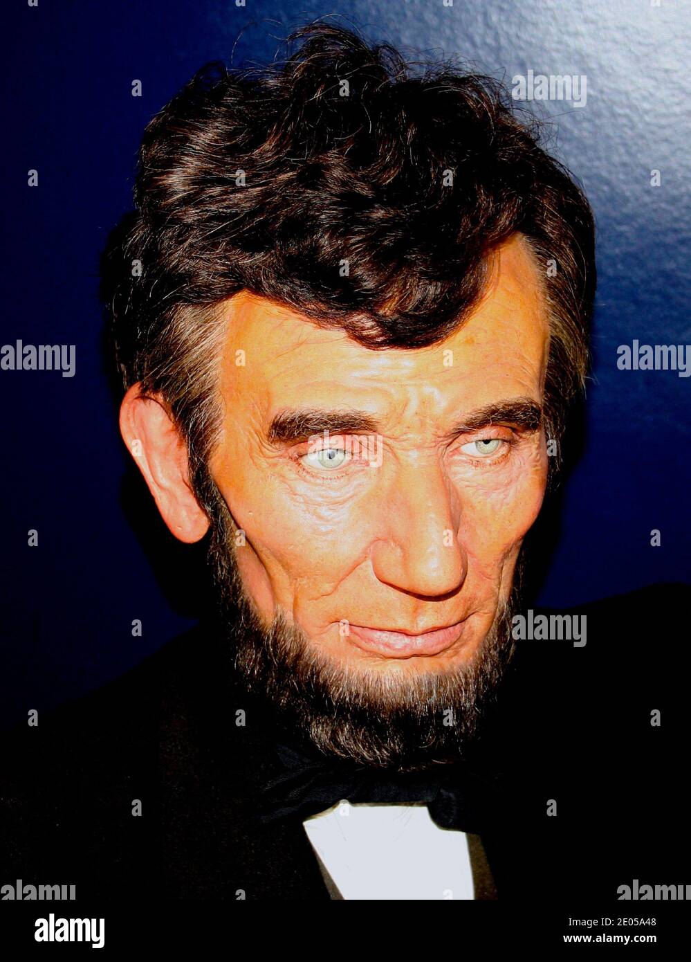 Close up of the waxwork head of Abraham Lincoln 16th President of the United States Madame Tussauds London England UK Stock Photo