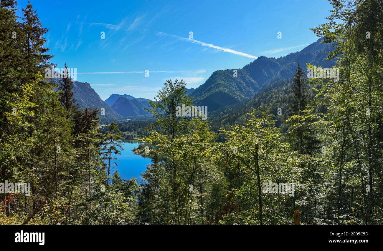 Panorama Weitsee and Rauschberg in Southern Bavaria on a sunny day Stock Photo