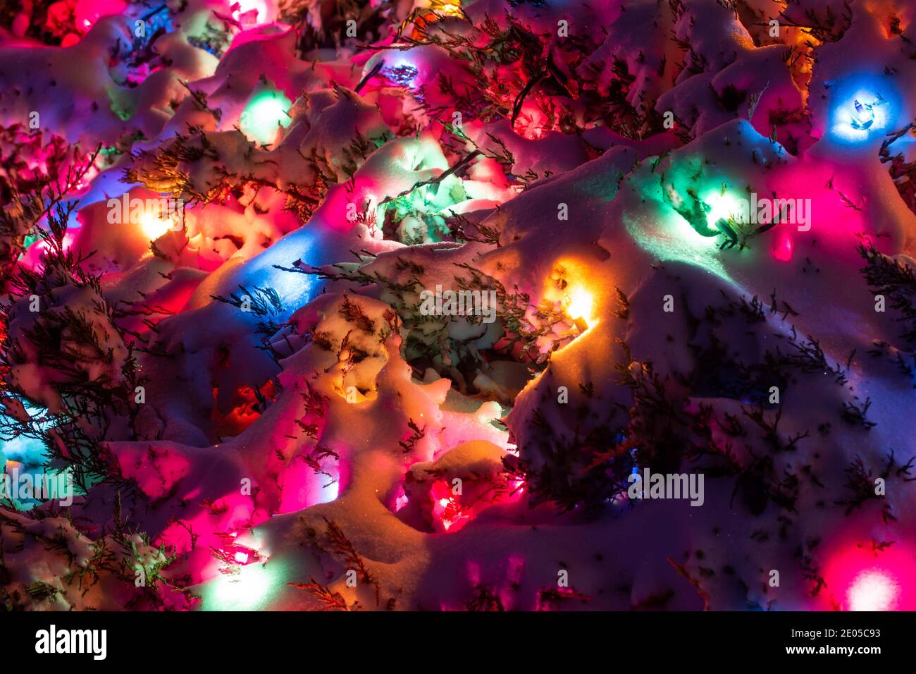Close up texture background of colorful exterior holiday lights on top
