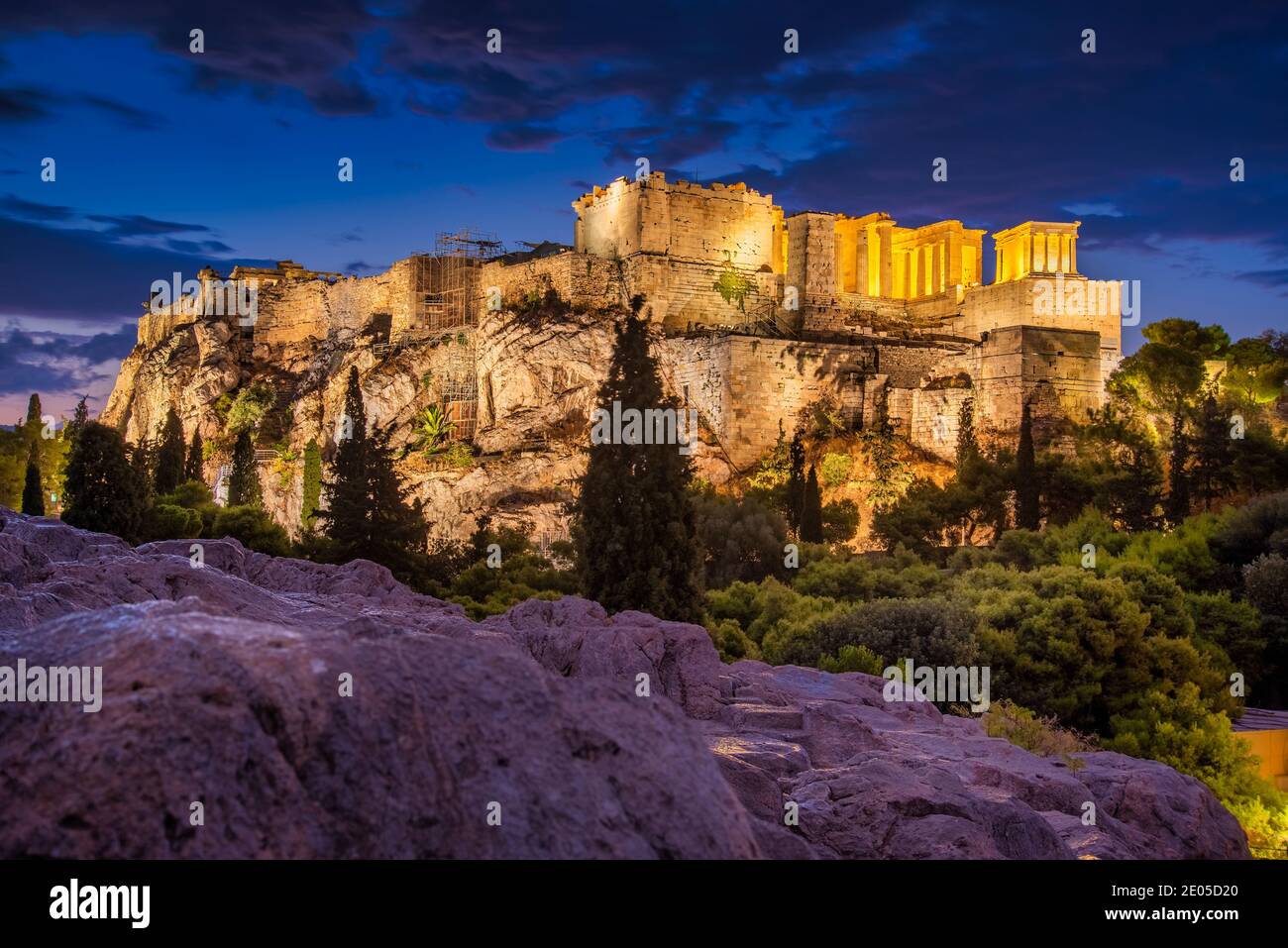 Acropolis at dawn from Aeropagus hill, Athens, Greece Stock Photo