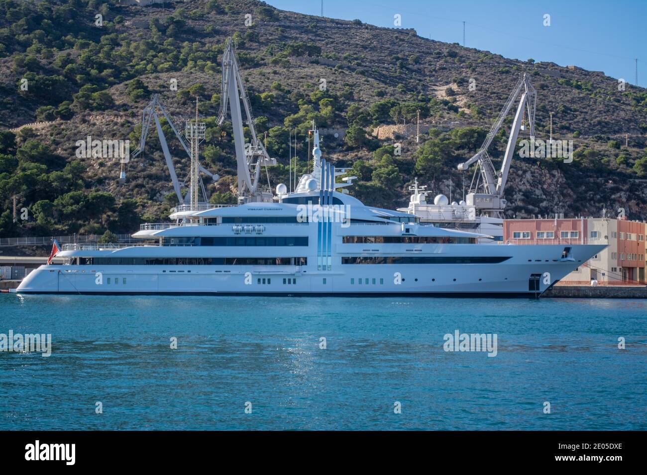 The yacht 'Vibrant Curiosity' moared in the marina at Cartagena, Murcia, Spain Stock Photo