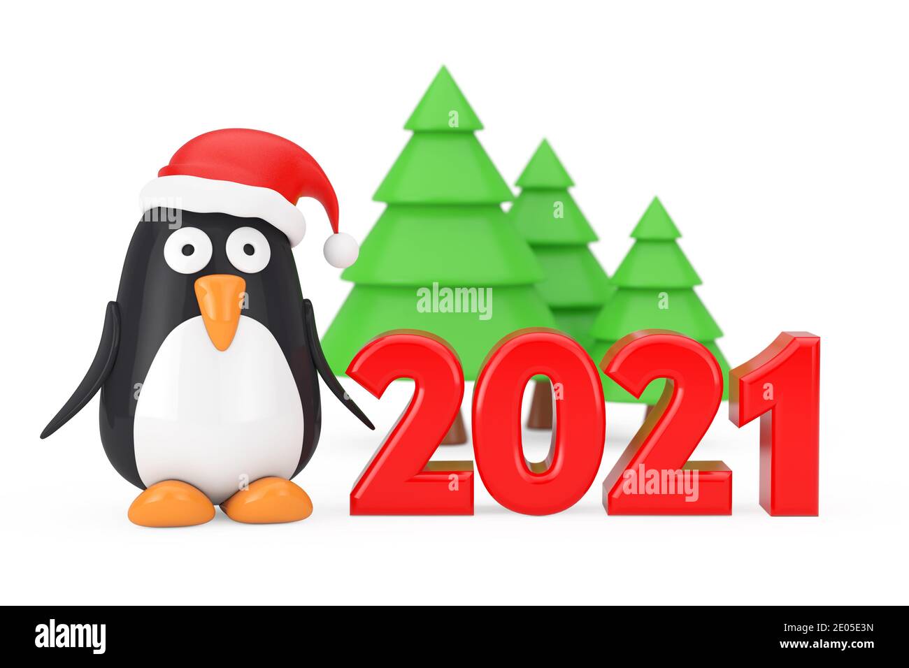 Green Trees and Cartoon Penguin 