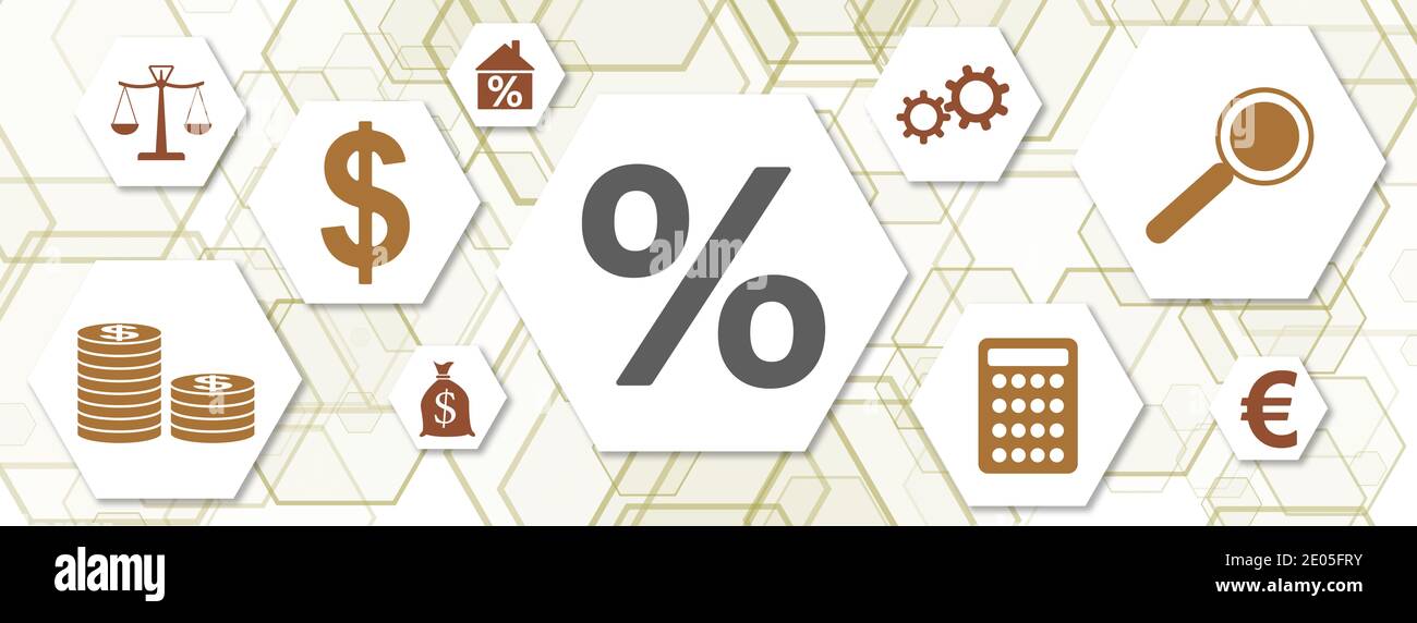 Concept of interest rates with icons on hexagons Stock Photo - Alamy