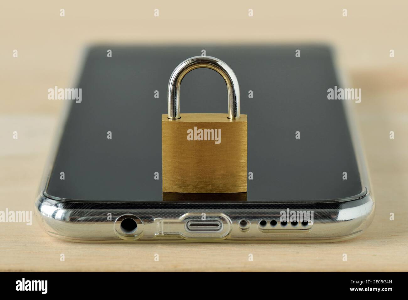 Closed padlock on smartphone - Concept of mobile security and data privacy Stock Photo
