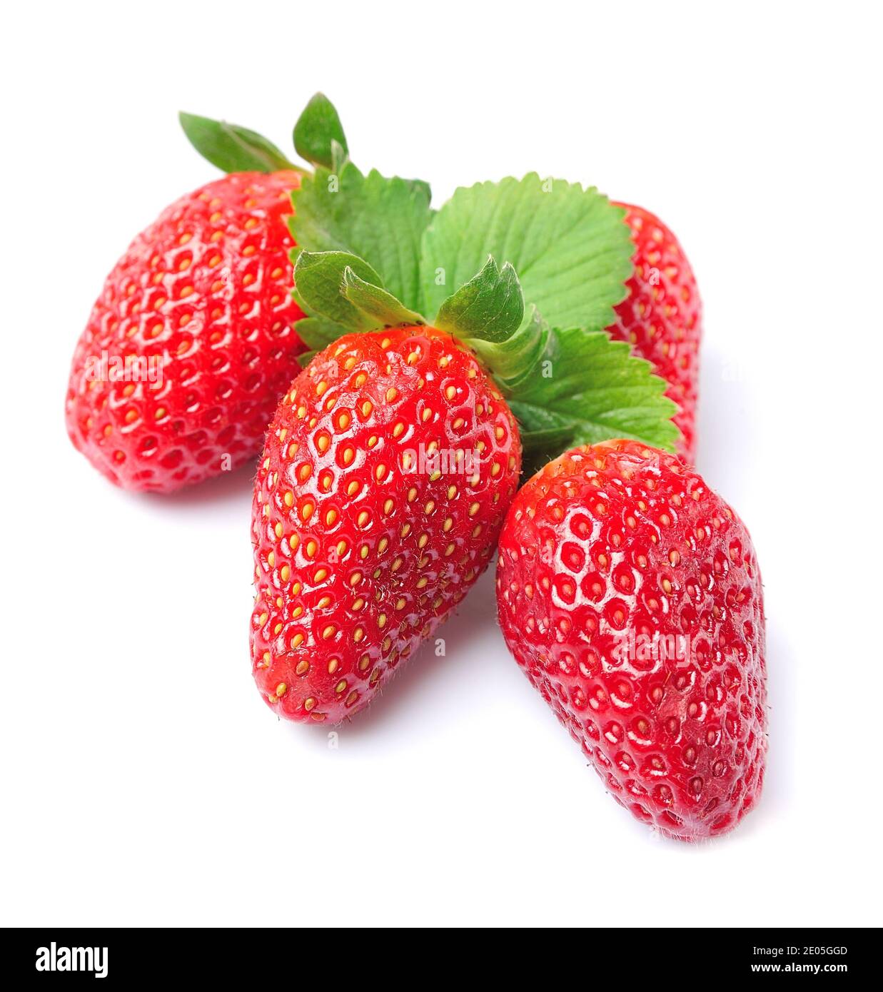 Ripe strawberry with leaves on white background Stock Photo - Alamy