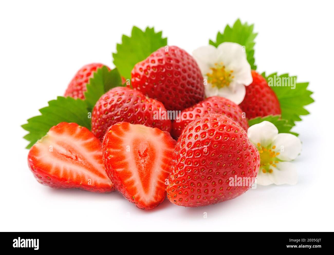 Ripe strawberry with leaves on white background Stock Photo - Alamy
