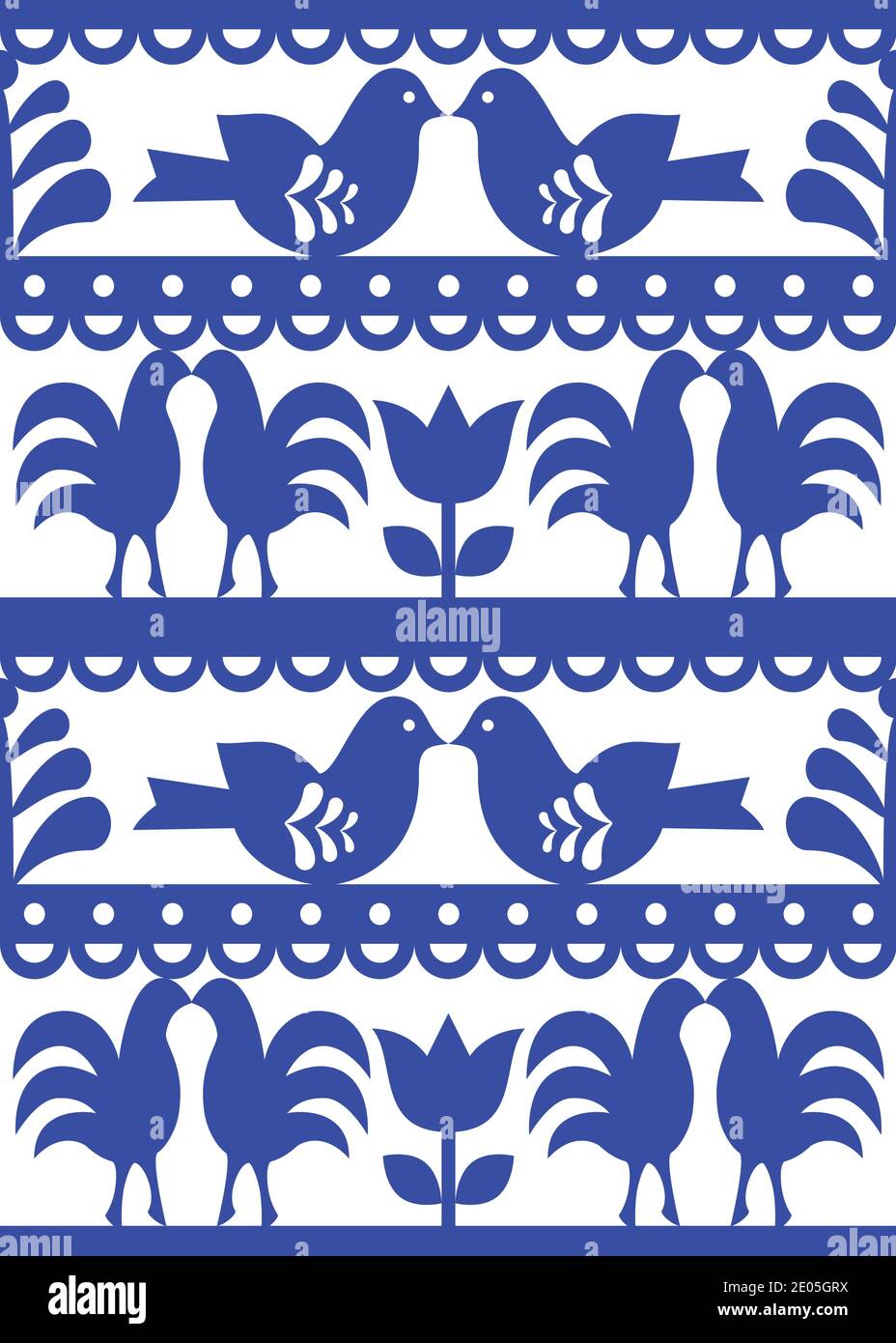 Seamless floral Polish folk art pattern Wycinanki Kurpiowskie - Kurpie paper cutout design with flowers and birds Stock Vector