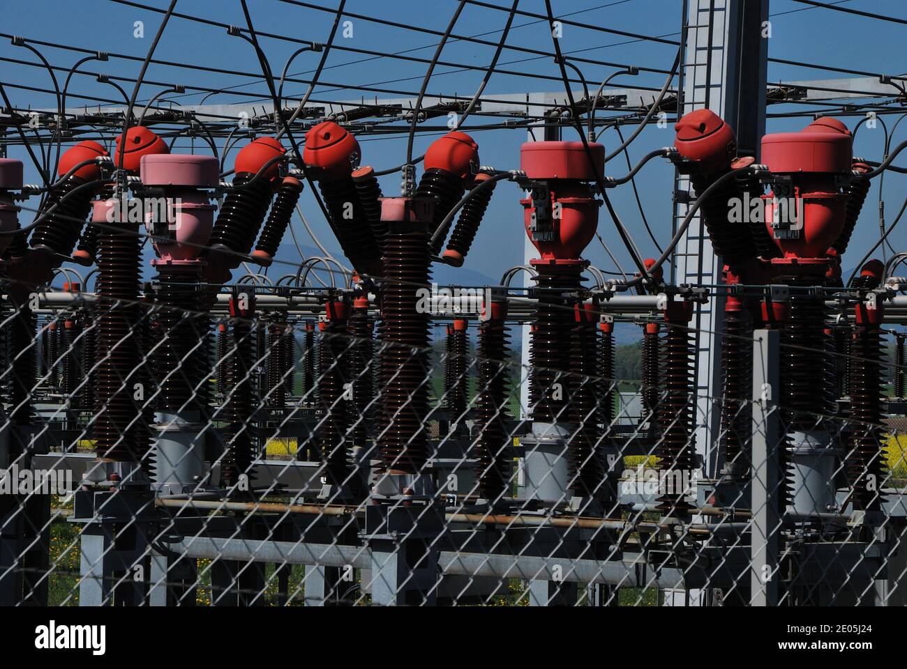 electricity distributor caution high voltage in a power plant Stock