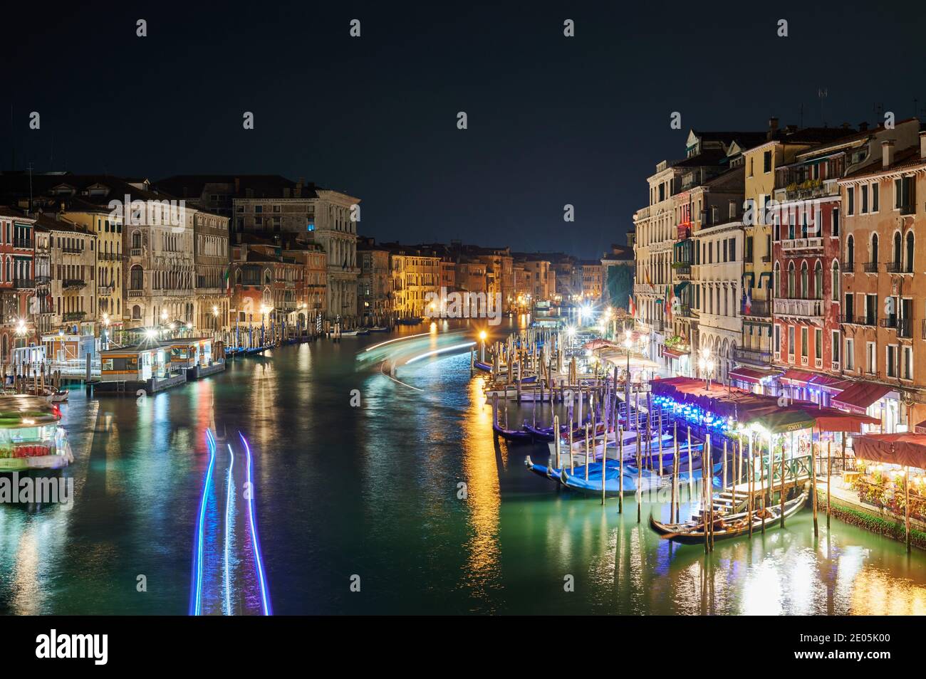 Night shot of the Grand Canal and illuminated buildings from the Rialto Bridge, Venice, Veneto, Italy Stock Photo