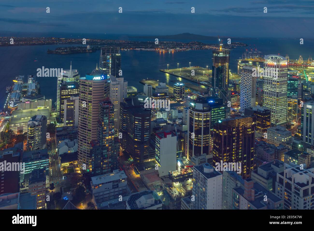 AUCKLAND, NEW ZEALAND, FEBRUARY 19, 2020: Night aerial view of downtown Auckland from Sky tower, New Zealand Stock Photo