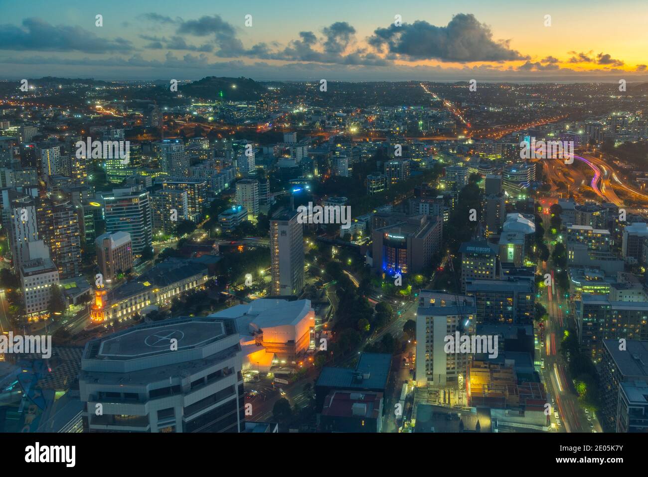 AUCKLAND, NEW ZEALAND, FEBRUARY 19, 2020: Night aerial view of center of Auckland from Sky tower, New Zealand Stock Photo