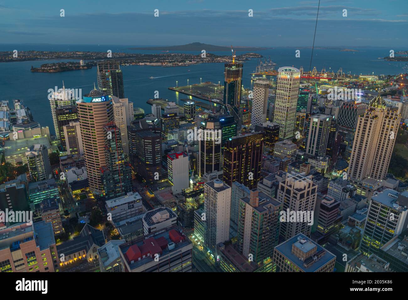 AUCKLAND, NEW ZEALAND, FEBRUARY 19, 2020: Night aerial view of downtown Auckland from Sky tower, New Zealand Stock Photo