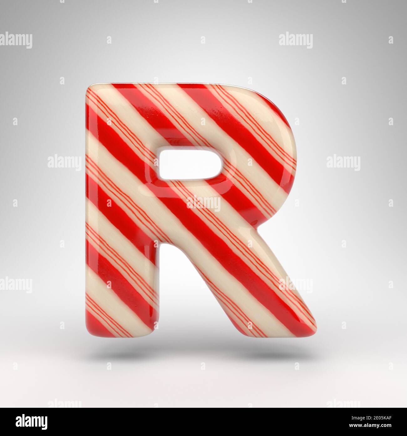 Letter R uppercase on white background. Candy cane 3D rendered font ...