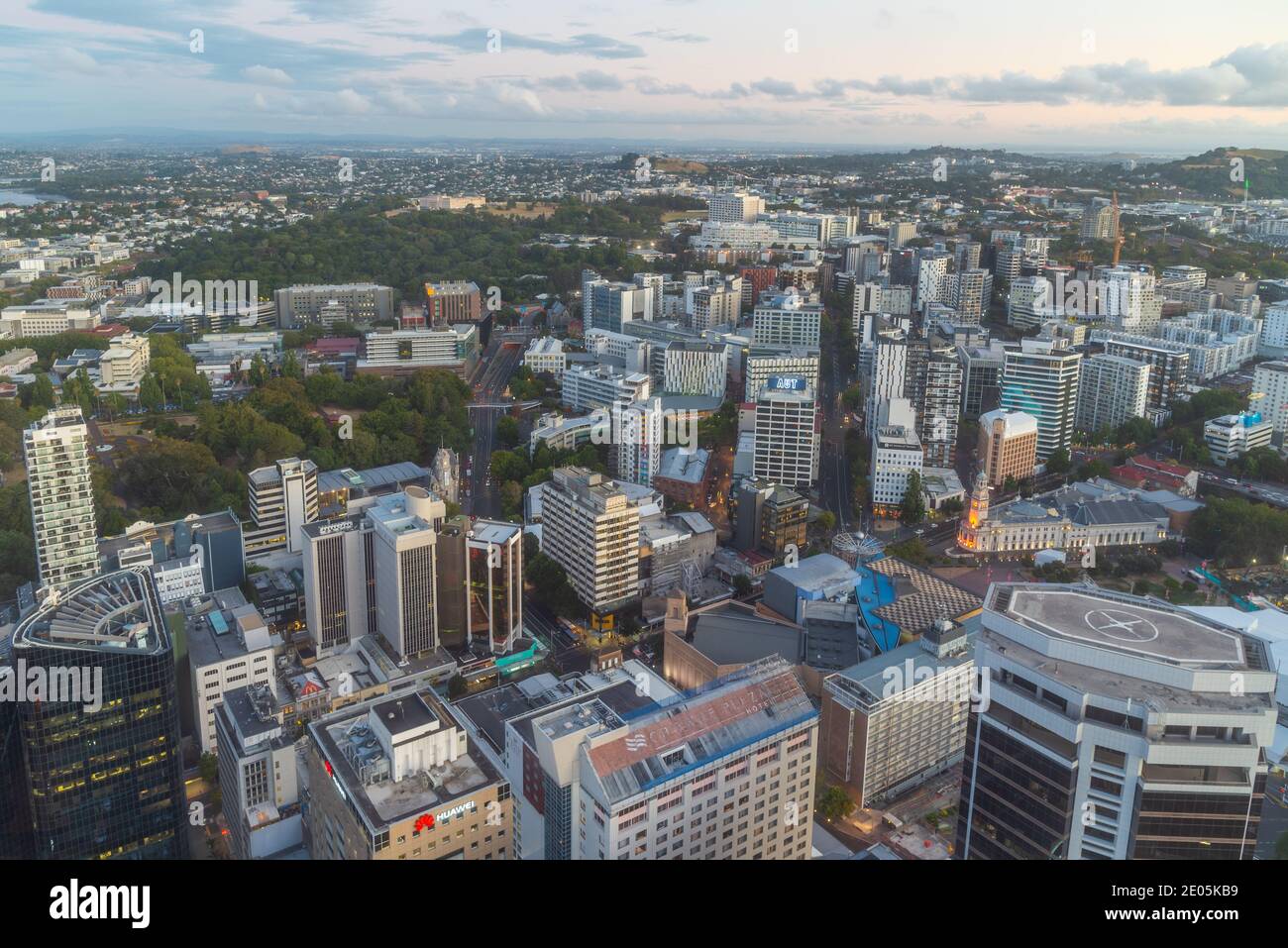 AUCKLAND, NEW ZEALAND, FEBRUARY 19, 2020: Night aerial view of center of Auckland from Sky tower, New Zealand Stock Photo