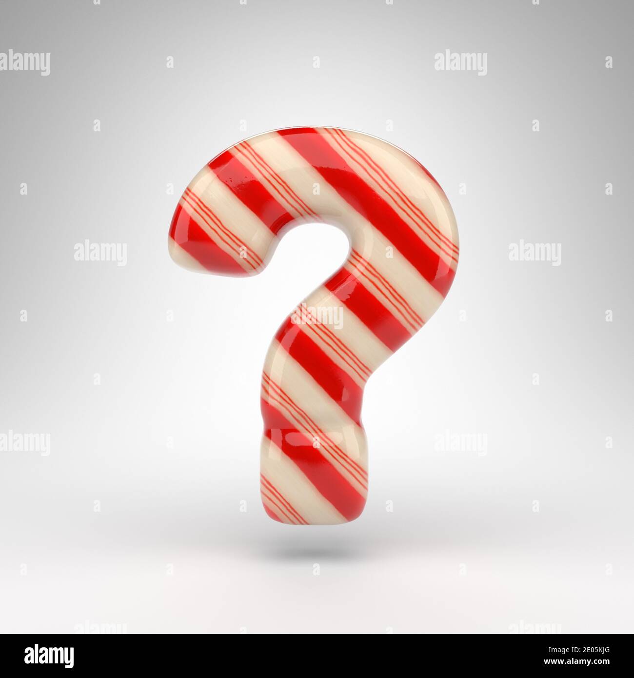 Question symbol on white background. Candy cane 3D rendered sign with