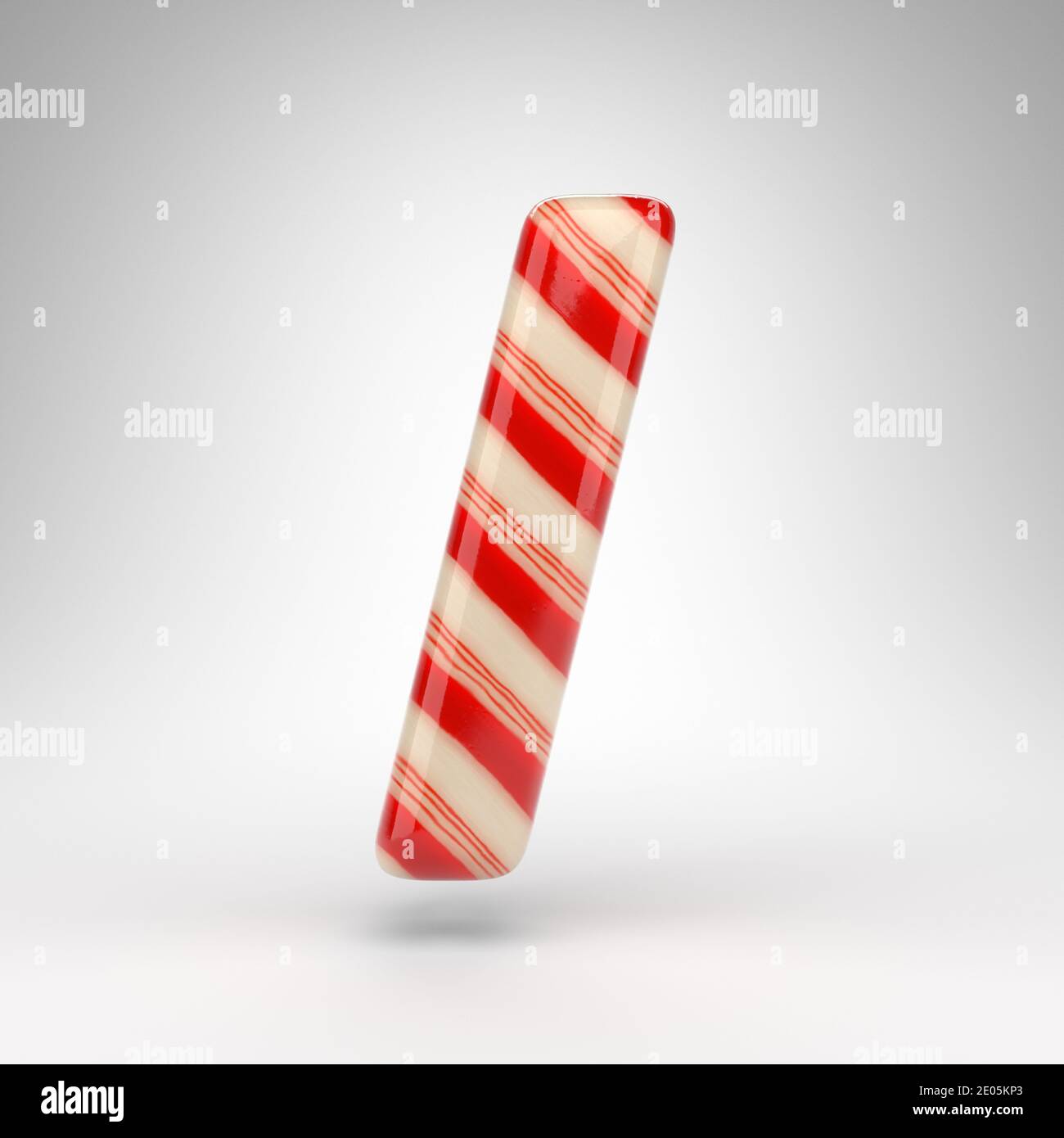 Forward slash symbol on white background. Candy cane 3D rendered