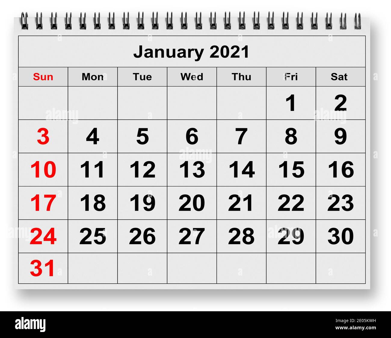 One page of the annual monthly calendar - month January 2021 Stock ...