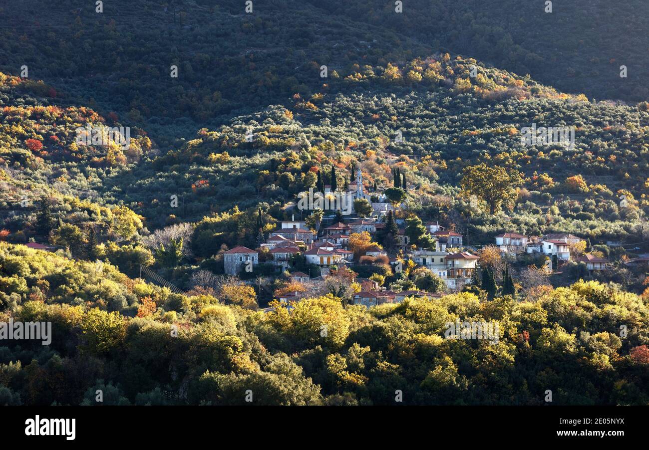 Chora village near Kambos in the Mani peninsula of the Peloponnese of Greece Stock Photo