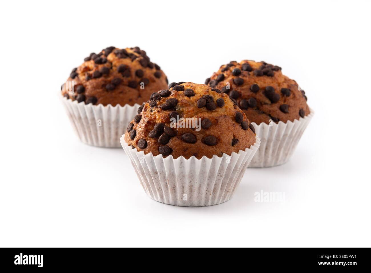 Just baked chocolate muffin isolated on white background Stock Photo