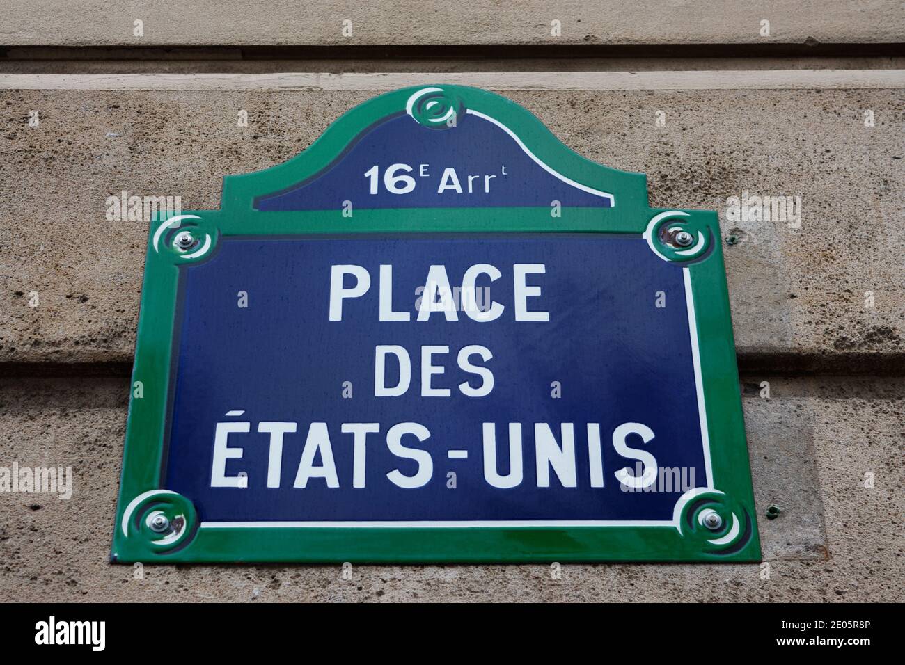 Place des Etats-Unis street sign, Paris, France Stock Photo