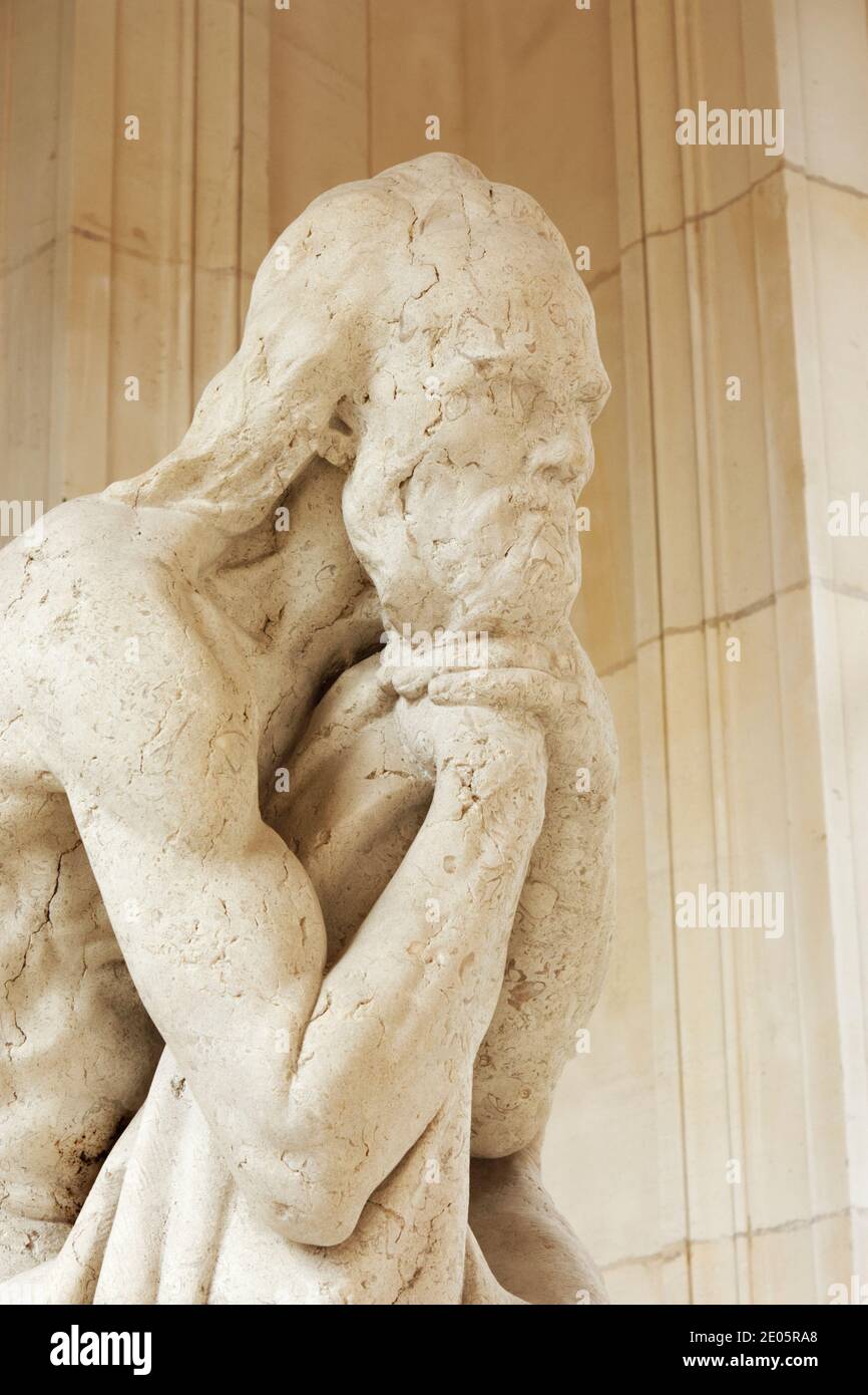 'Au Soir de la Vie' statue (At the End of Life) by Gustave Michel at Palais Galliera, Paris, France Stock Photo