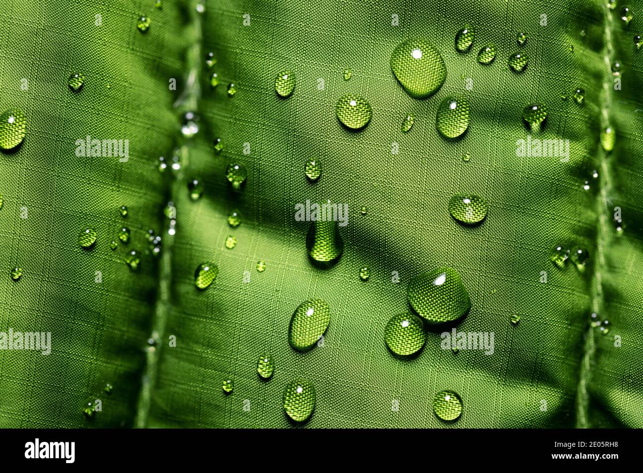 waterproof fabric - closeup of water resistant textile with water drops Stock Photo