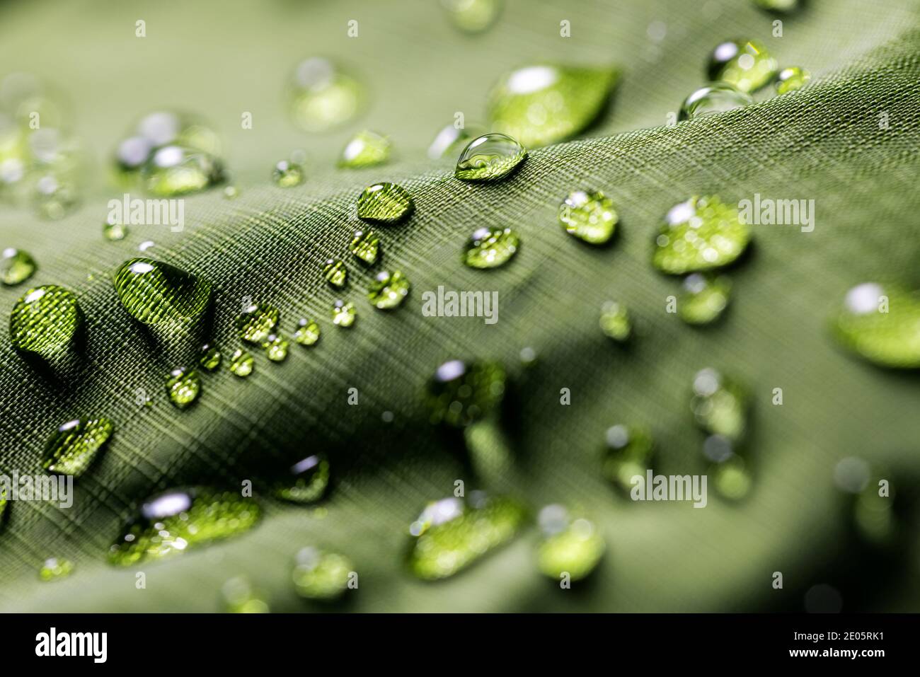 waterproof fabric - closeup of water resistant textile with water drops Stock Photo