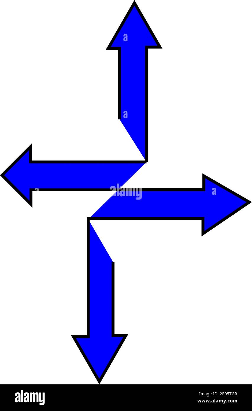 Four blue arrows pointing in four directions with a black boarder Stock ...