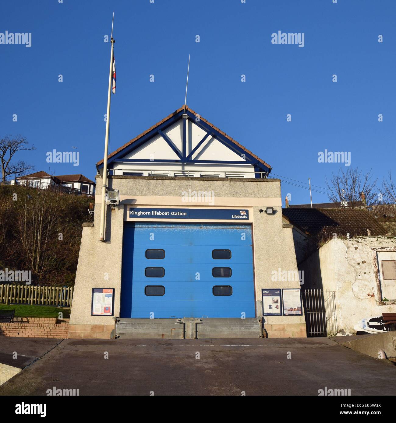 Kinghorn lifeboat station with concrete ramp in foreground. Fife, Scotland, UK. Stock Photo