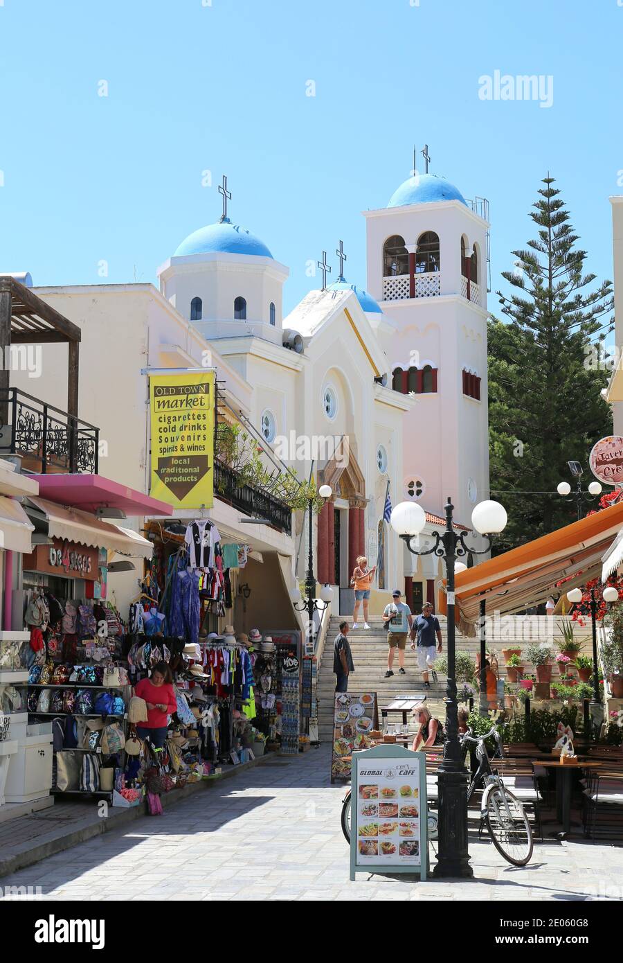 KOS,GREECE-MAY 12:Tourists visiting Church and Souvenir shops. May 12,2019  in Kos, Greece Stock Photo
