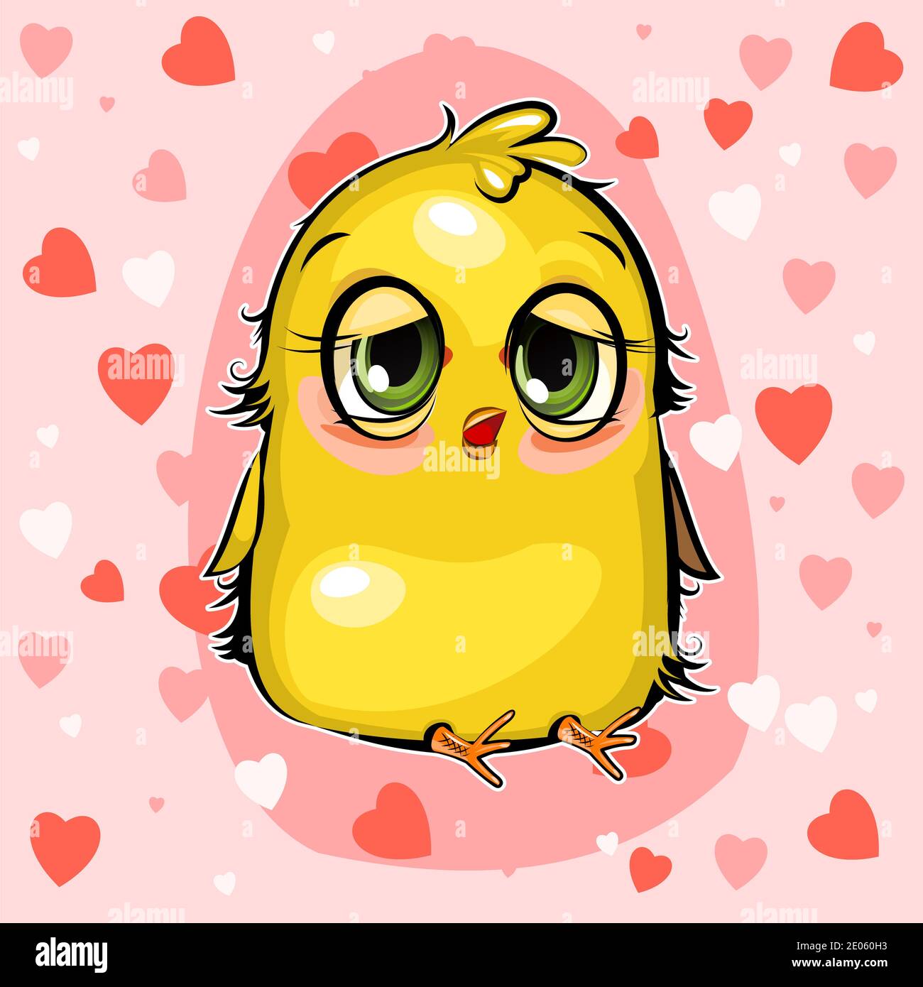 Sleepy chick. Funny chick. Wants to sleep. Cute and funny baby bird. The  isolated object on a pink background with hearts. Illustration. Cartoon  style Stock Photo - Alamy