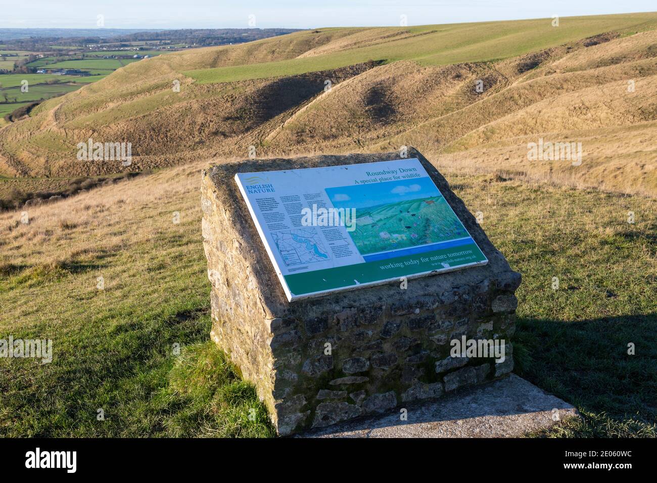 English Nature wildlife information board notice, Roundway Down, Wiltshire, England, UK Stock Photo