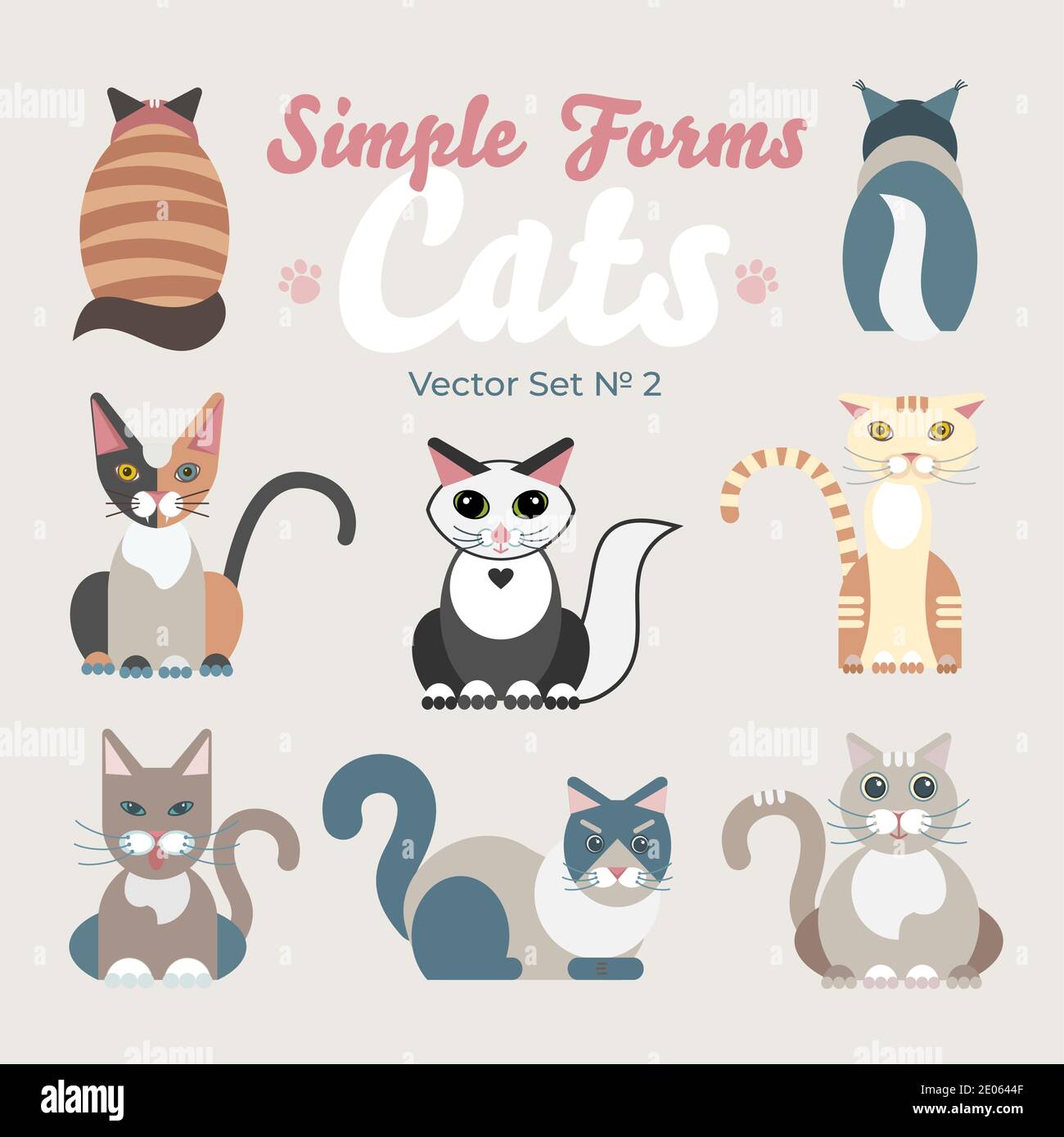 Flat cats isolated vector set. Cartoon illustration icons domestic cat ...