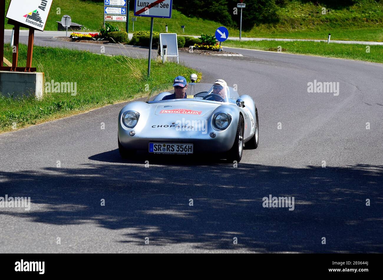 Lunz am See, Austria - July 19, 2013: Porsche Spyder on special stage by International Ennstal Classic 2013, a yearly tournament through Austria for v Stock Photo