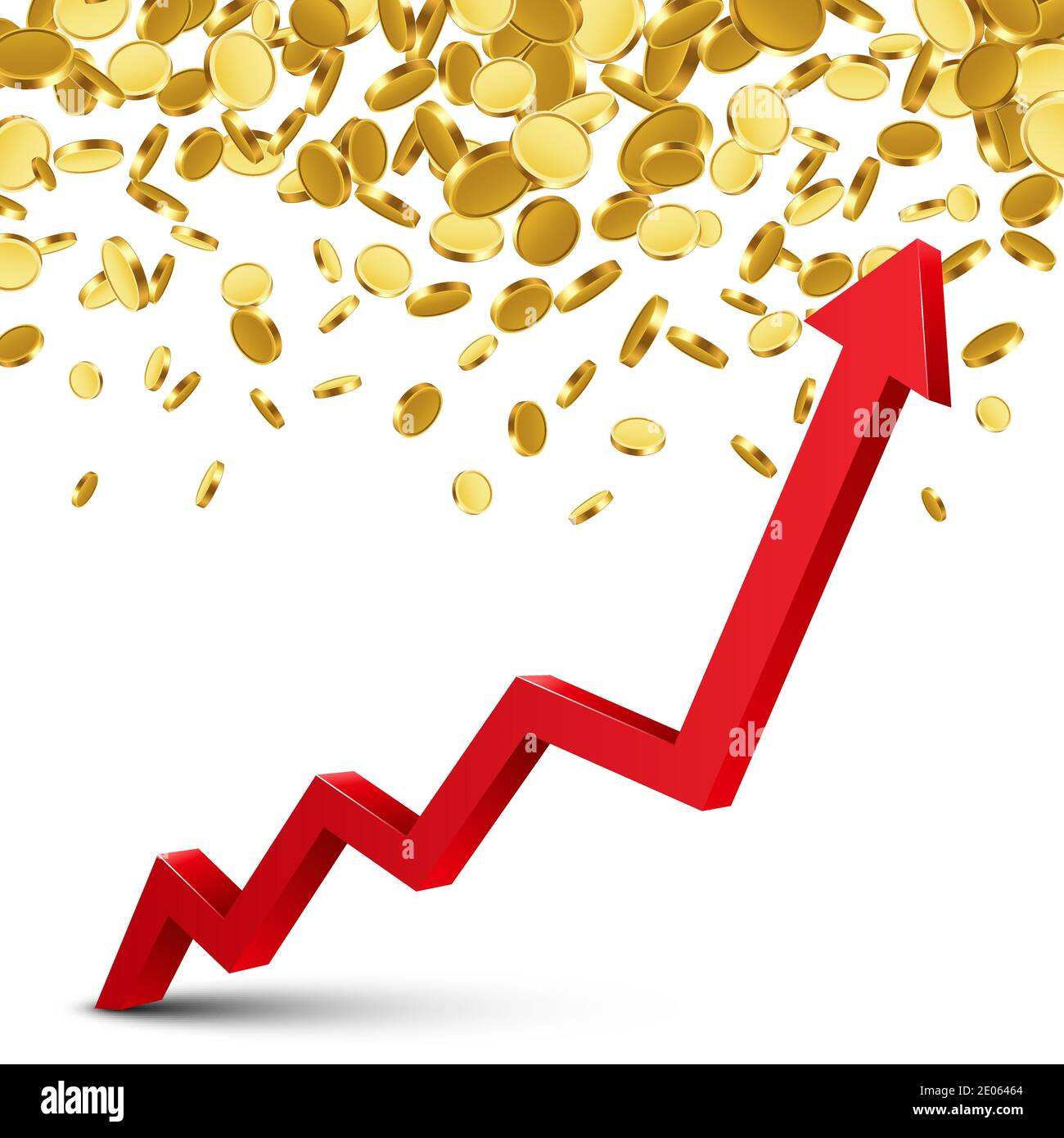 Finance growth chart arrow with gold coins on a transparent background ...