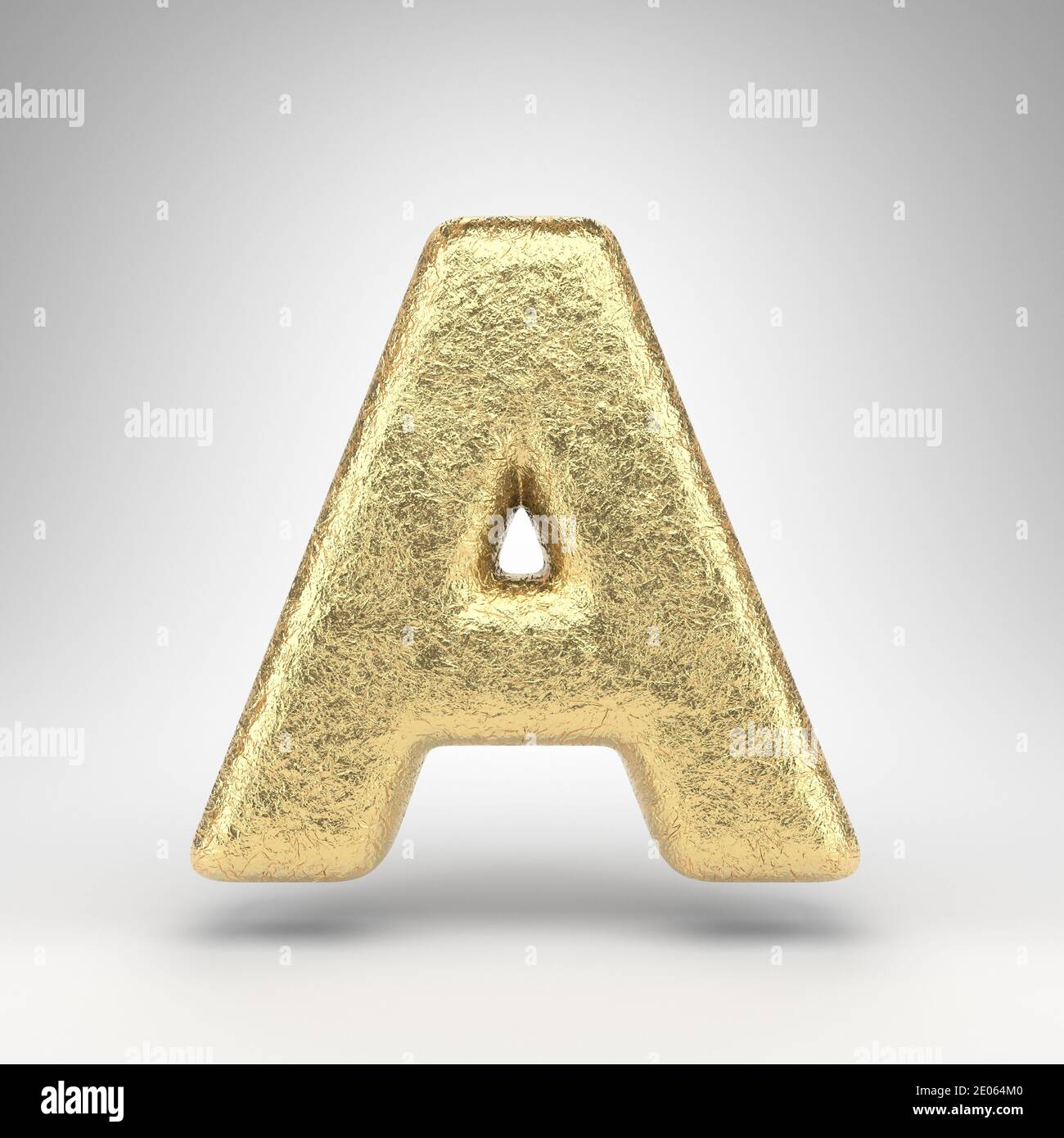 Letter A uppercase on white background. Creased golden foil 3D rendered ...