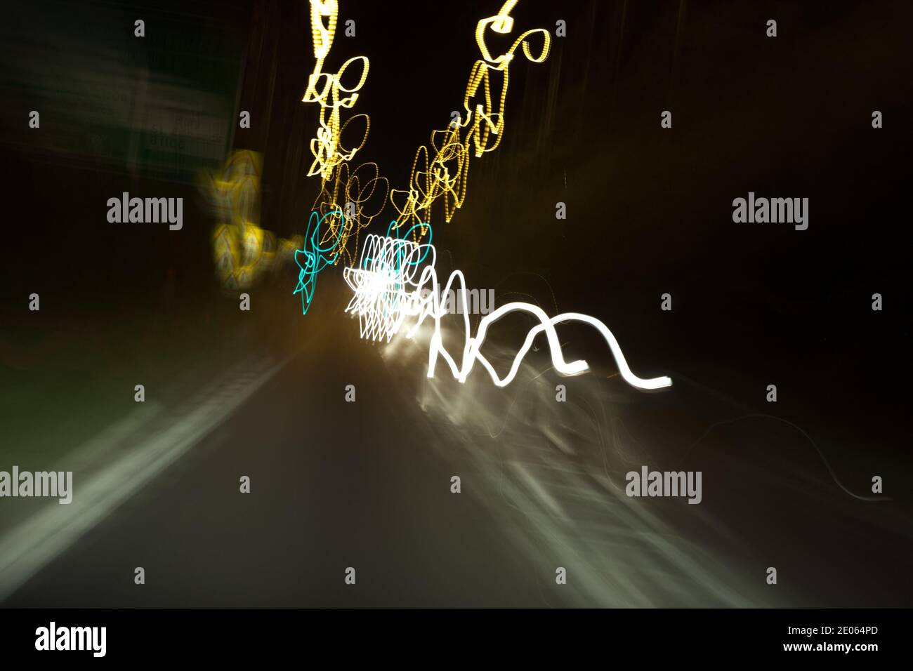 Drivers view through windscreen of distorted blurry fuzzy vision caused