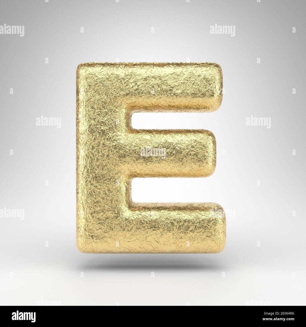 Letter E uppercase on white background. Creased golden foil 3D rendered ...