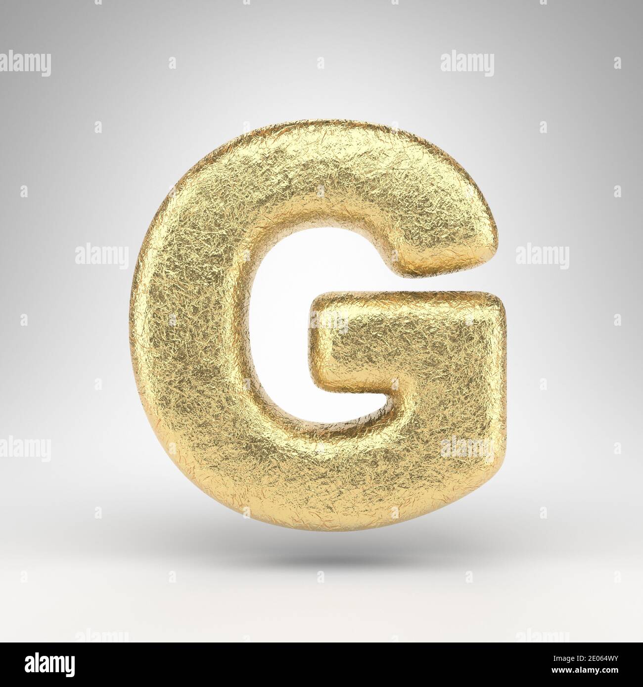 Letter G uppercase on white background. Creased golden foil 3D rendered ...