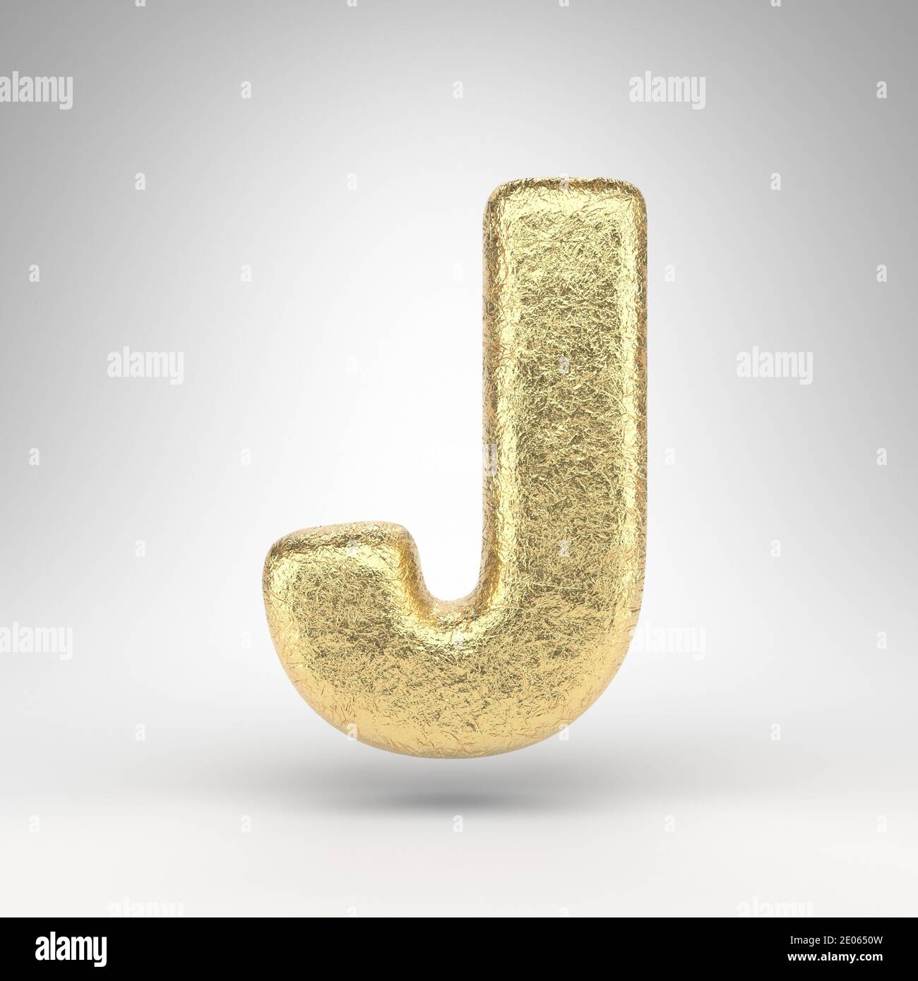 Letter J uppercase on white background. Creased golden foil 3D rendered ...