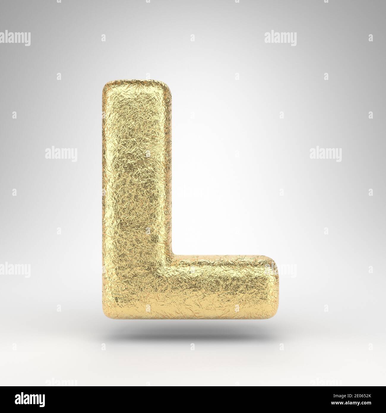 Letter L uppercase on white background. Creased golden foil 3D rendered ...