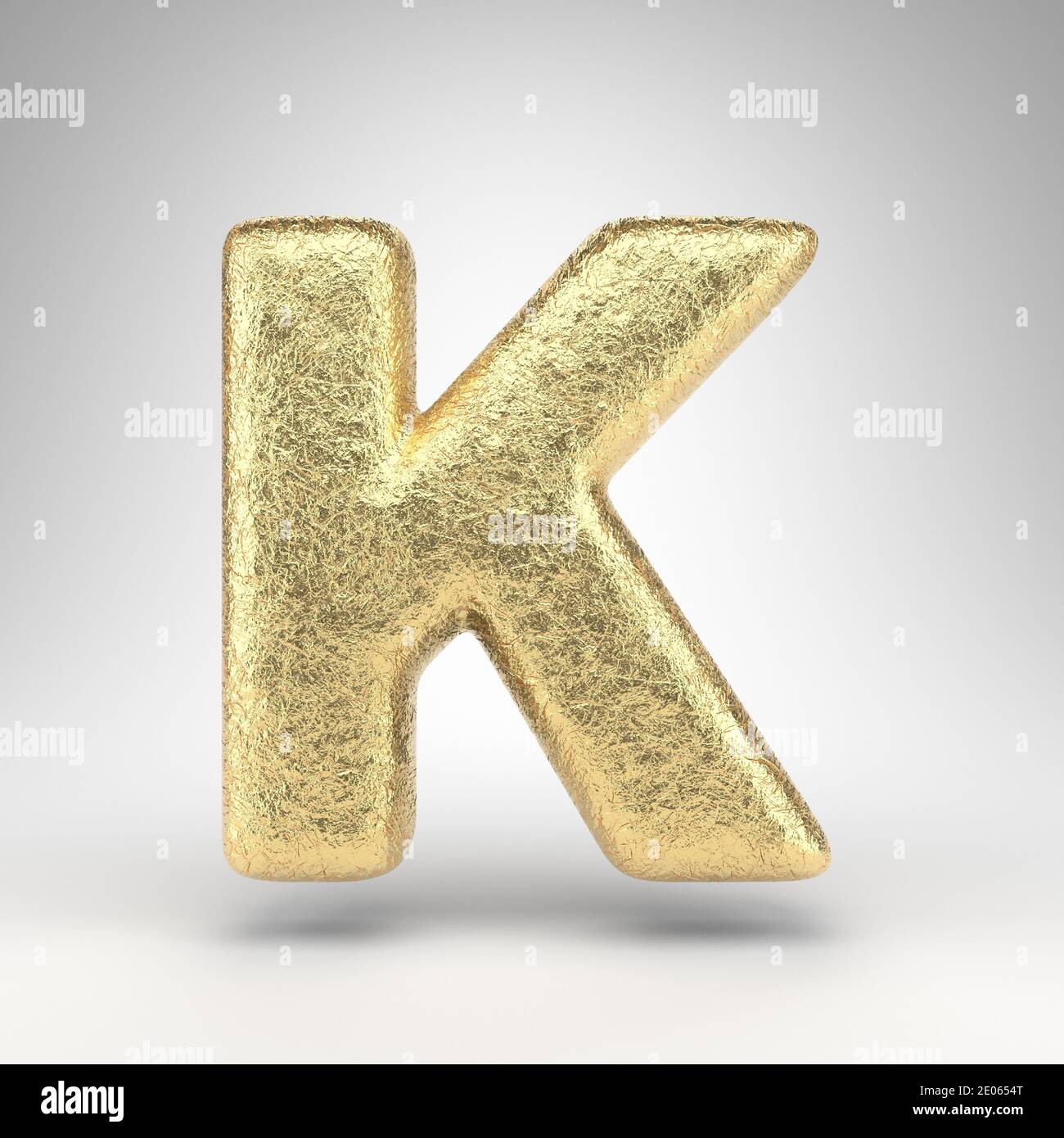 Letter K uppercase on white background. Creased golden foil 3D rendered ...