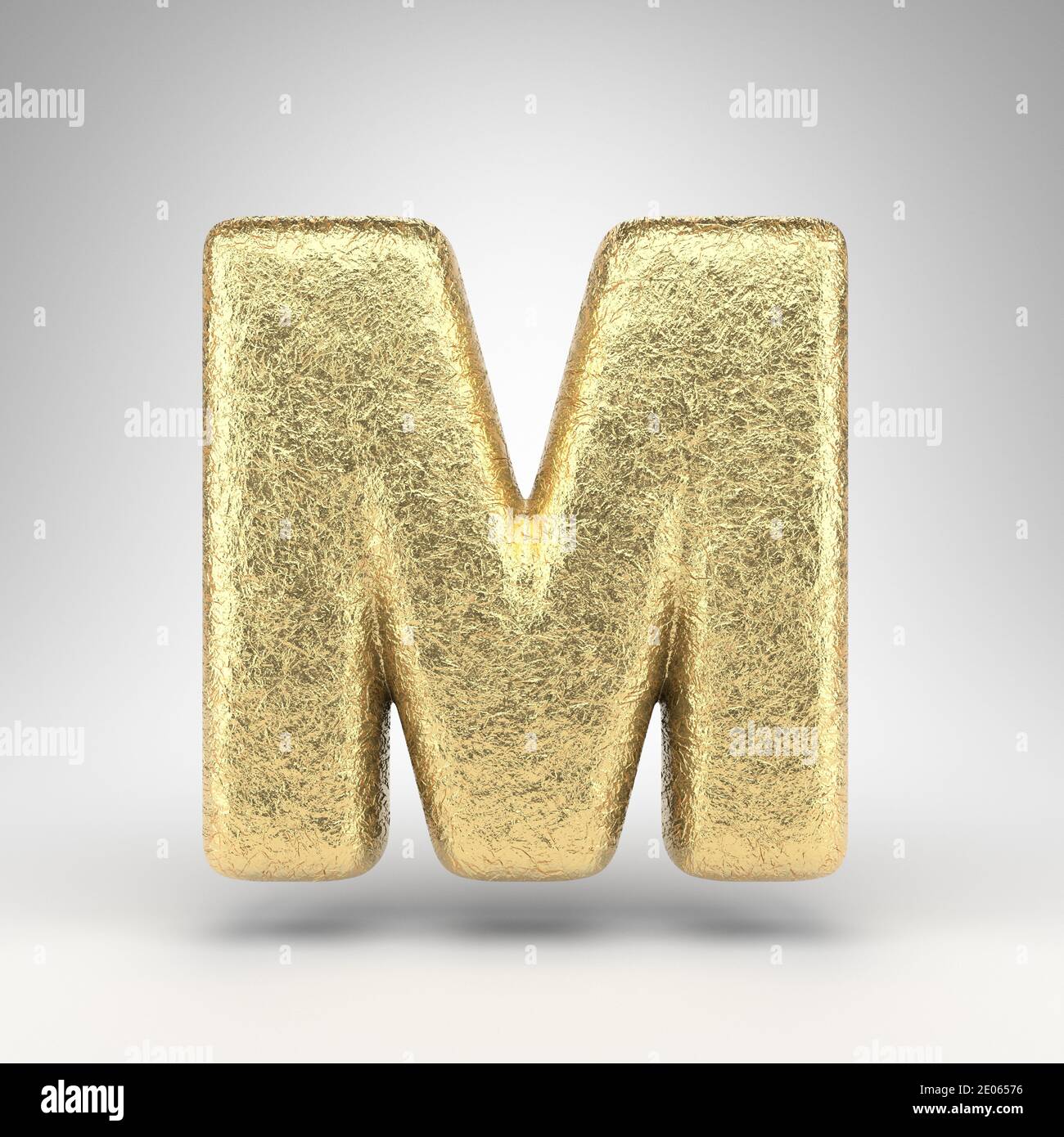 Letter M uppercase on white background. Creased golden foil 3D rendered ...