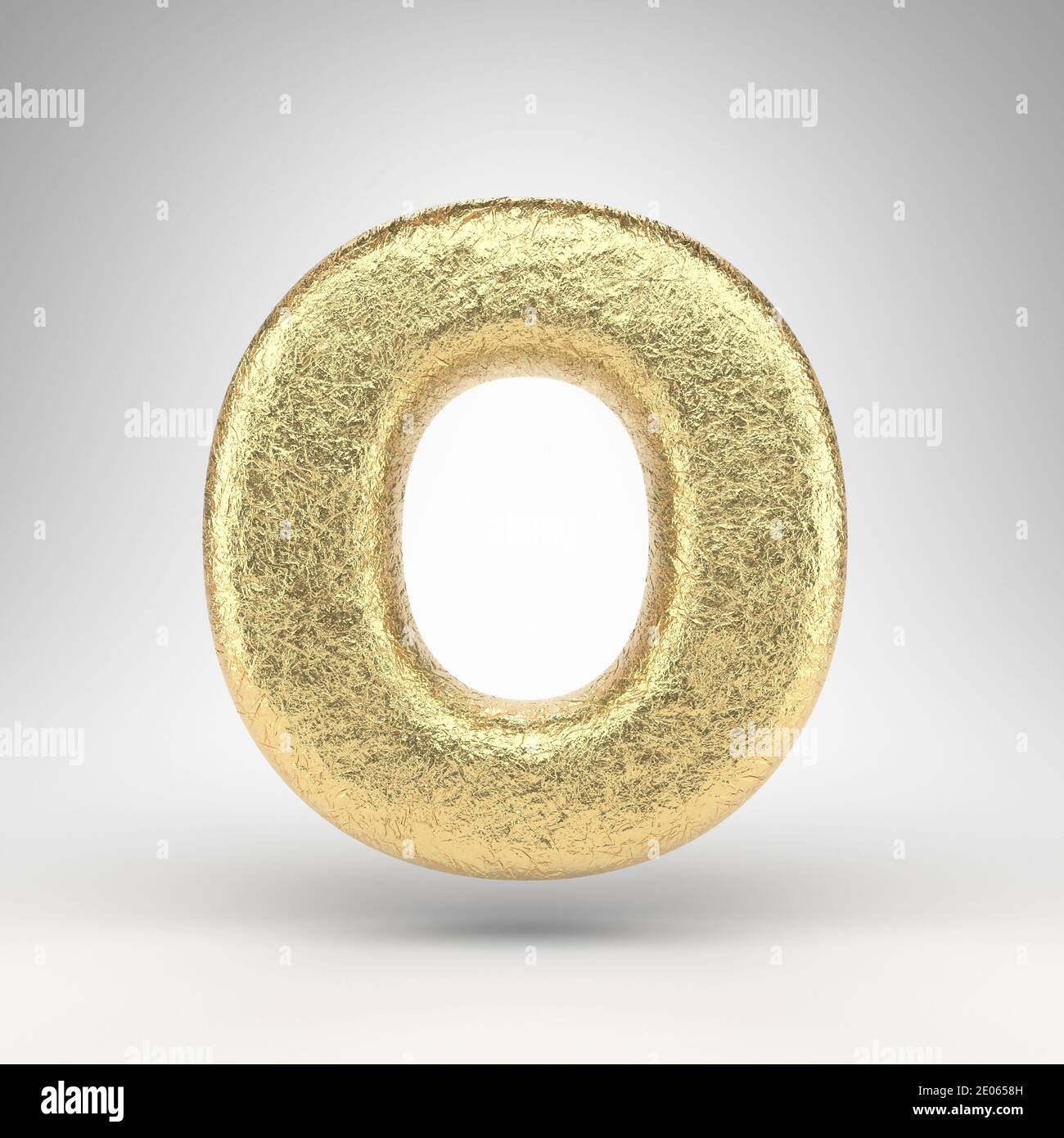 Letter O uppercase on white background. Creased golden foil 3D rendered ...