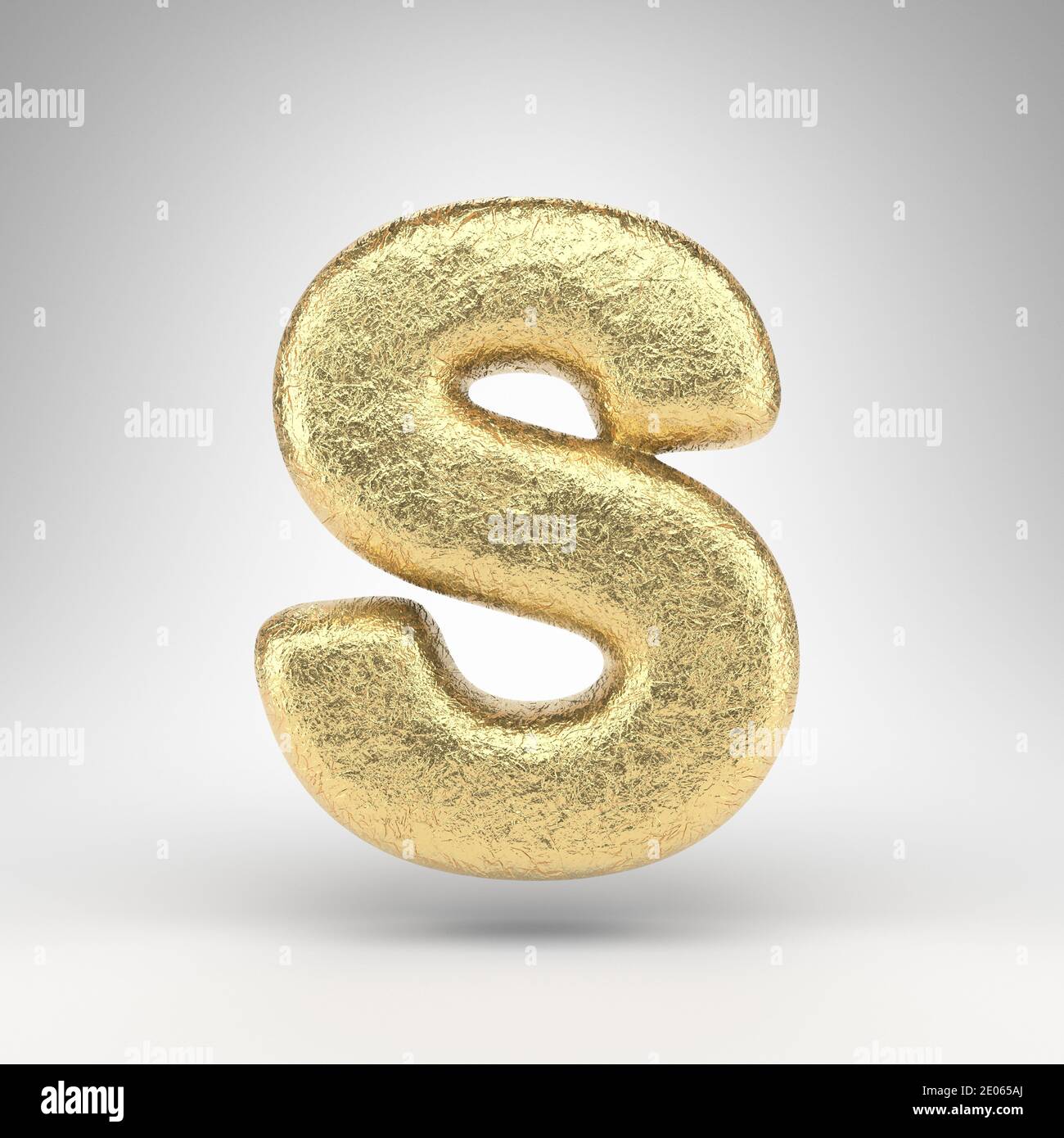Letter S uppercase on white background. Creased golden foil 3D rendered ...